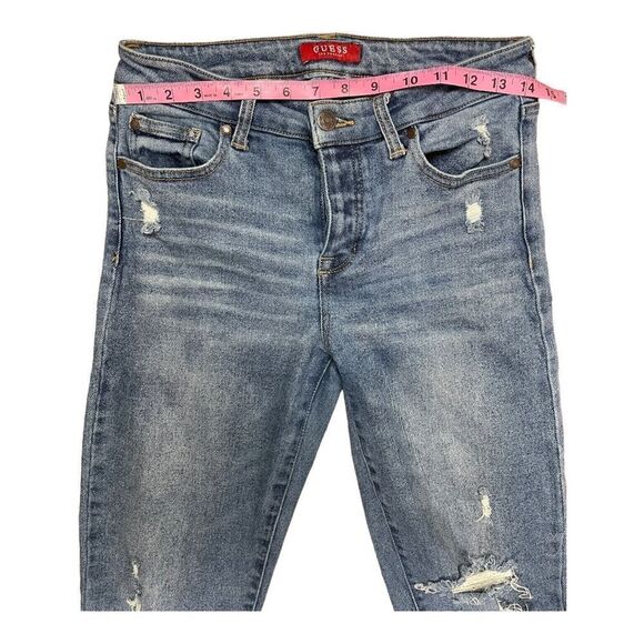 GUESS Mid Rise Skinny Button Fly Denim Women’s SZ 28 Jeans Stretch Distressed - Picture 2 of 8